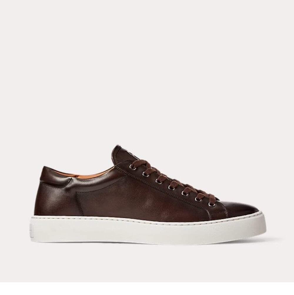 Ralph Lauren Purple Label Severn Brown Burnished Calf Leather Sneakers 11D $895